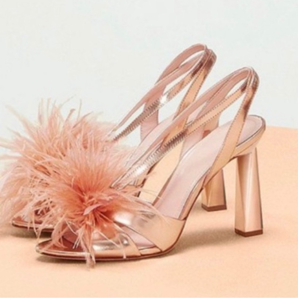 AD Daughters Metallic Blush Feathered Heels NWT